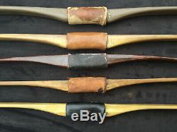 Lot of 5 vintage fiberglass recurve bow longbow with leather grips