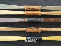 Lot of 5 vintage fiberglass recurve bow longbow with leather grips