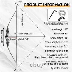 Original Black Hunter Takedown Recurve Bow 60Inch with Bamboo Core Limbs Archery