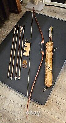 Osage Orange, Bamboo Backed Recurve Bow and Arrows kit with Traditional Buckskin