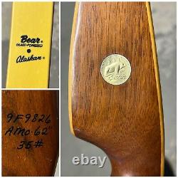 Rare Vintage Bear Alaskan Glass Powered Recurve Bow 62 35# Rh Archery Hunting