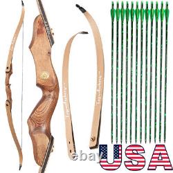 Recurve Bow 60'' Wooden Takedown Bow 30-50Lbs Carbon Arrows Archery Shooting