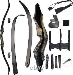 Recurve Bow Set 62 Wooden Takedown Recurve Bow RH Outdoor Hunting Archery Shoot