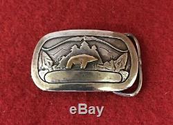 Scarce Vtg 1978 24kt Sterling Silver Fred Bear Archery Belt Buckle Recurve Bow