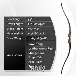 TOPARCHERY Archery 54'' Traditional Recurve Bow Hunting Handmade Longbow 20-70lb