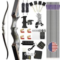 US 50lbs Takedown Recurve Bow 60 Archery Bamboo Core Limbs Hunting Black Hunter