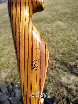 VINTAGE 1964 FRED BEAR GRIZZLY RECURVE BOW RH 58 AT 45# Zebrawood