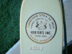 VINTAGE HERTERS PERFECTION SITKA RECURVE BOW 35# 28 inch Draw RH NICE