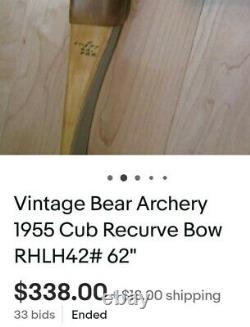 Vintage Bear Archery 1950's Cub Recurve Reflex Bow RH LH 51 # 62