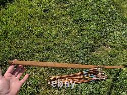 Vintage wood bow and arrows Archery apx 16 arrows 1930's 40's 30 lbs