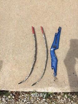 Vtg Fred Bear Archery Take Down Archery Bow Aluminum Blue Handle Red Limbs ROUGH