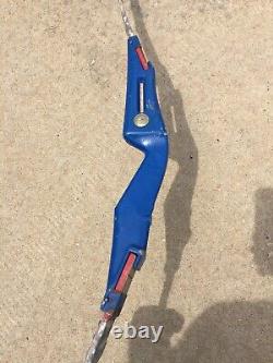 Vtg Fred Bear Archery Take Down Archery Bow Aluminum Blue Handle Red Limbs ROUGH